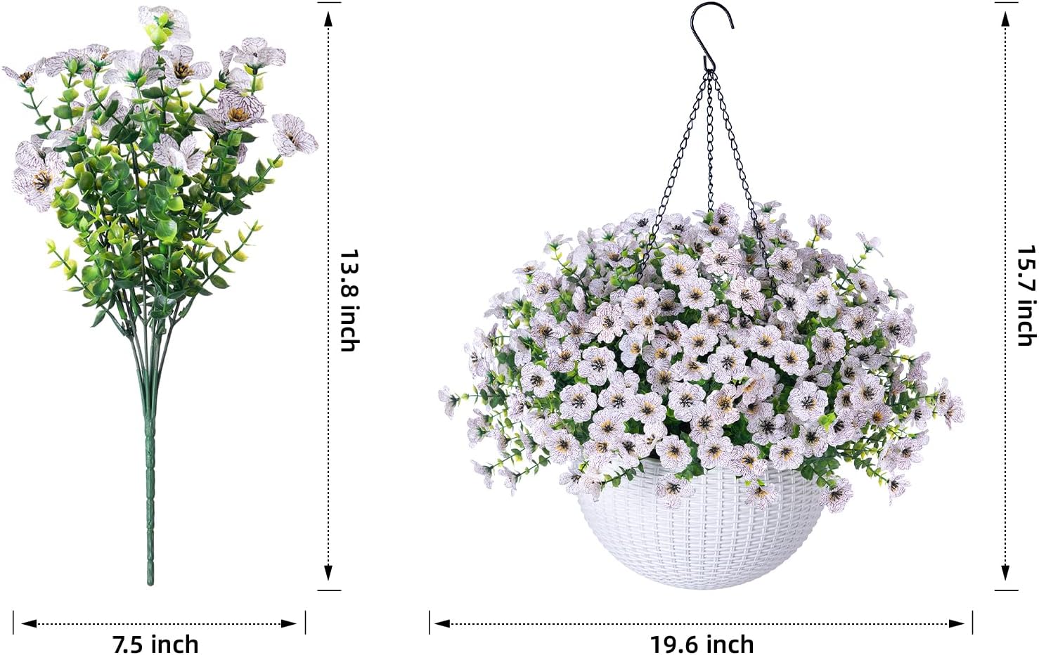 HyeFlora Artificial Fake Hanging White Flowers Plants Basket for Outdoor Outside Fall Winter, Faux Silk Daisy UV Resistant Look Real for Christmas Porch Patio Balcony Home Yard Decoration - Image 3