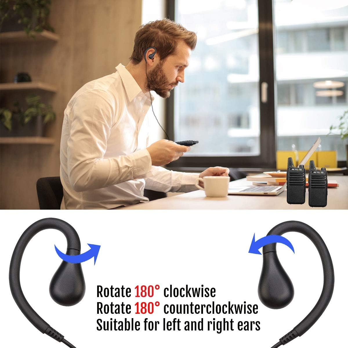 Retevis Walkie Talkie Earpiece with Mic, in-Ear Earhook, 2 Pin, for RT22 RT68 RT21 H-777 H777S RT27 RT85 RB68, Compatible with pxton Arcshell Kenwood Two Way Radio, Earpiece for Walkie-Talkie(10 Pack)