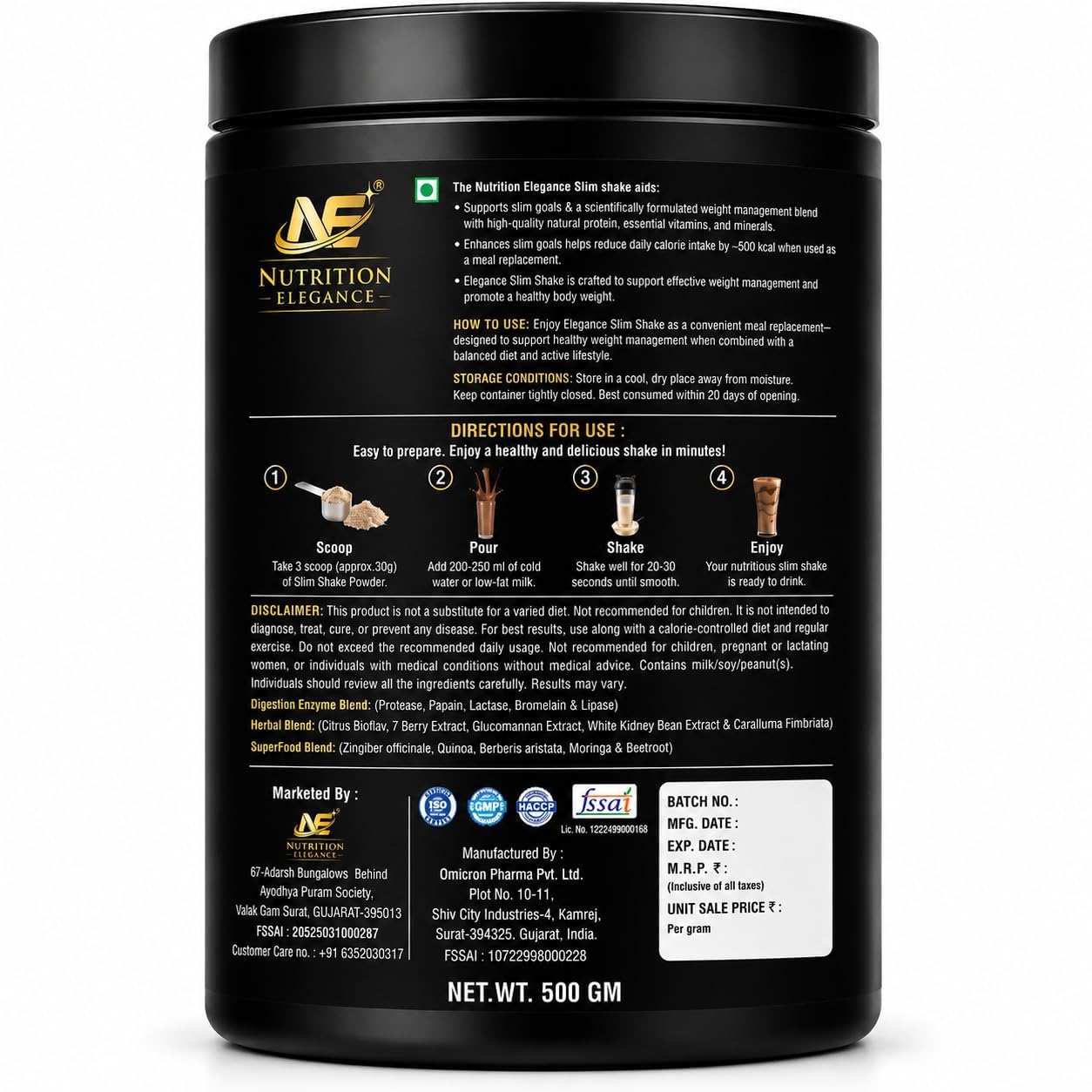 Slim Shake Chocolate Flavour 500 g – 130 kcal Meal Replacement Powder with 11.10 g Protein, 5.7 g Added Fibre, 31 Vitamins & Minerals, No Added Sugar — Amazon image 2