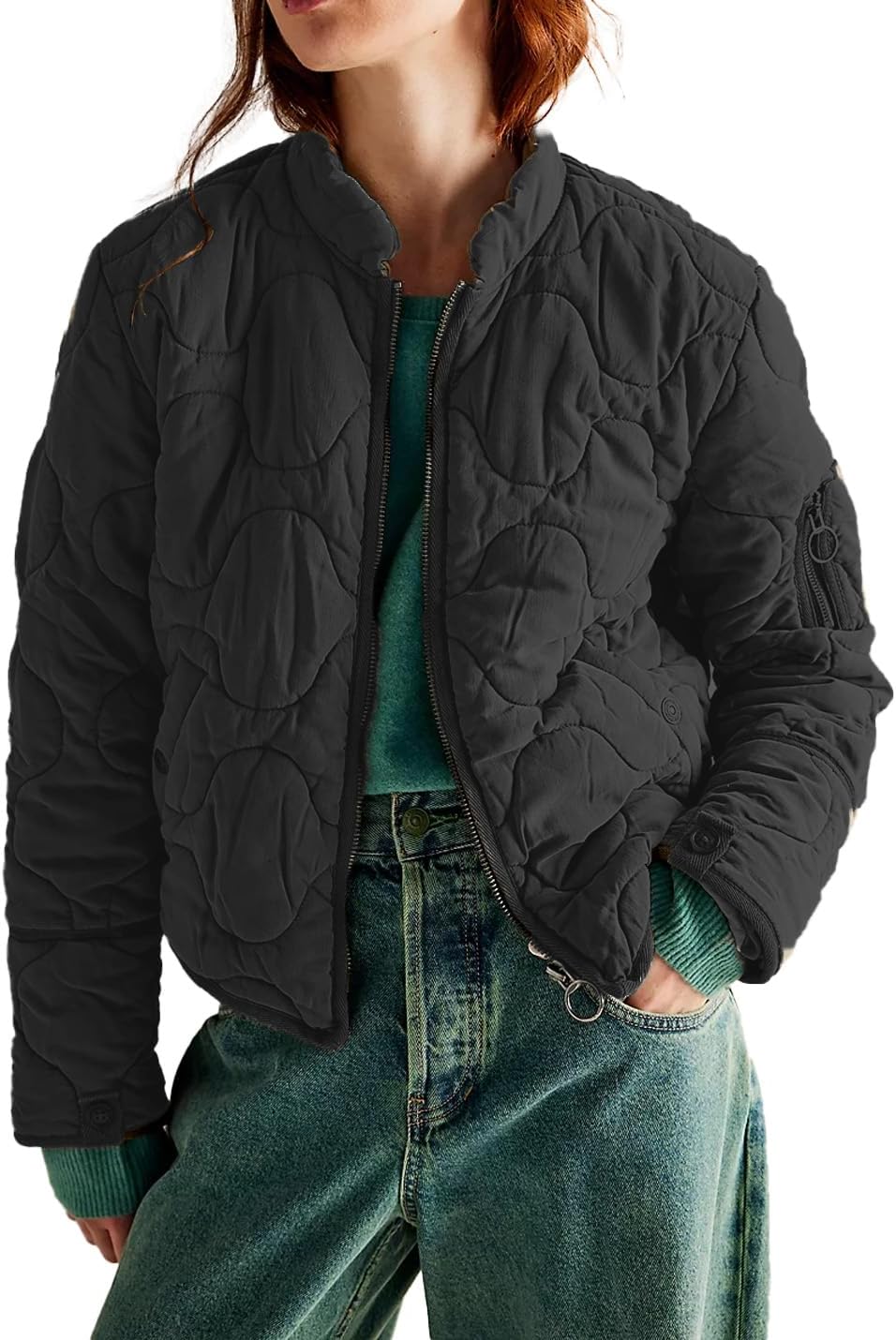 Women's Lightweight Zip Up Outerwear Coat Quilted Jacket Warm Down Puffer Jacket With Pockets