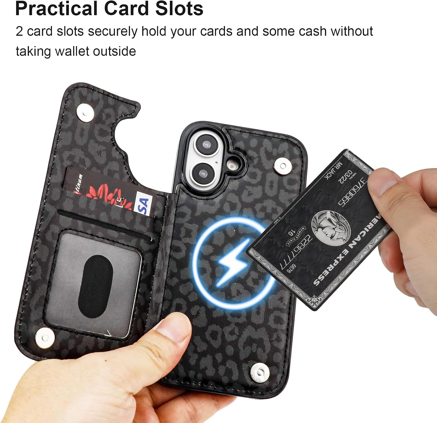 HAOPINSH for MagSafe Wallet Case Card Holder for iPhone 16,Black Leopard image 4