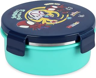 CELLO Kidzbee Pluto Web Warrior Insulated Kids Lunch Box, Navy Blue | Silicone Food-Grade Seal Lid | 3D Touch & Feel Designs | Leak Proof & Secure 4 Sided Click Locks | Ideal for School & Picnic