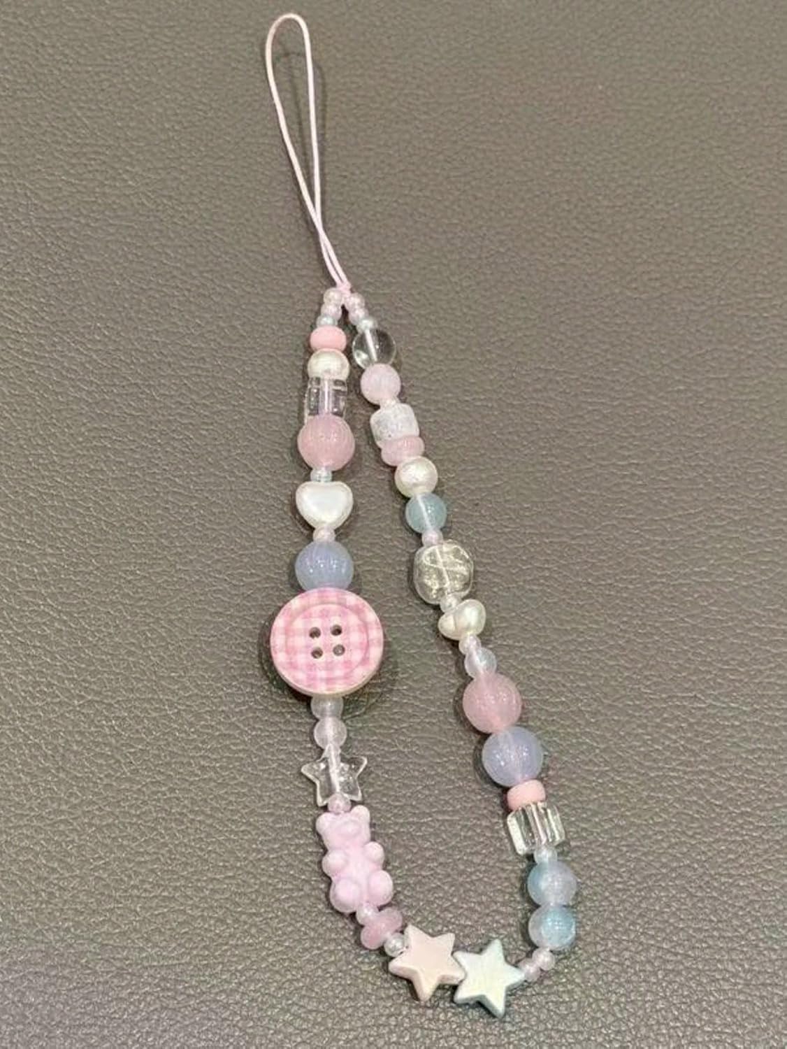 Owlland Beaded Camera Charm Strap, Cute Camera Wrist Strap, Phone Chain Wristlet for Phone Case, Camera, Keys, Purse (Pink Bear)