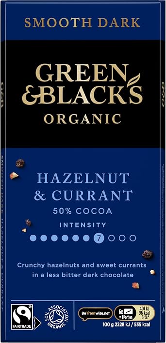 Green & Black's Organic Hazelnut & Currant Dark Chocolate Bar, 90g (1-Pack)