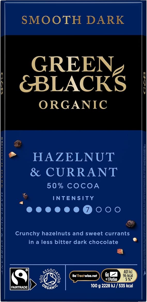 Green & Black's Organic Hazelnut & Currant Dark Chocolate Bar, 90g (1-Pack)