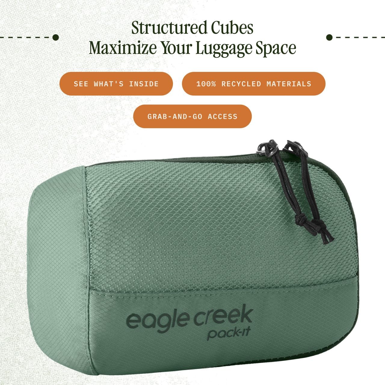 Eagle Creek Pack-It Reveal Cube - Lightweight Packing Cubes for Optimizing Luggage Space - Easy to Carry - Mesh Fabric - Water-Resistant - Easy Grab Zipper - X-Small - Willow Green