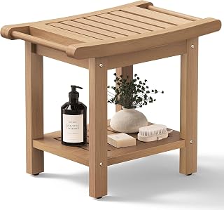 22.8" Poly Lumber Shower Bench for Inside Shower with Handles, Teak