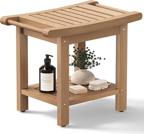 ACUEL Poly-Wood Shower Chair with Storage Shelf