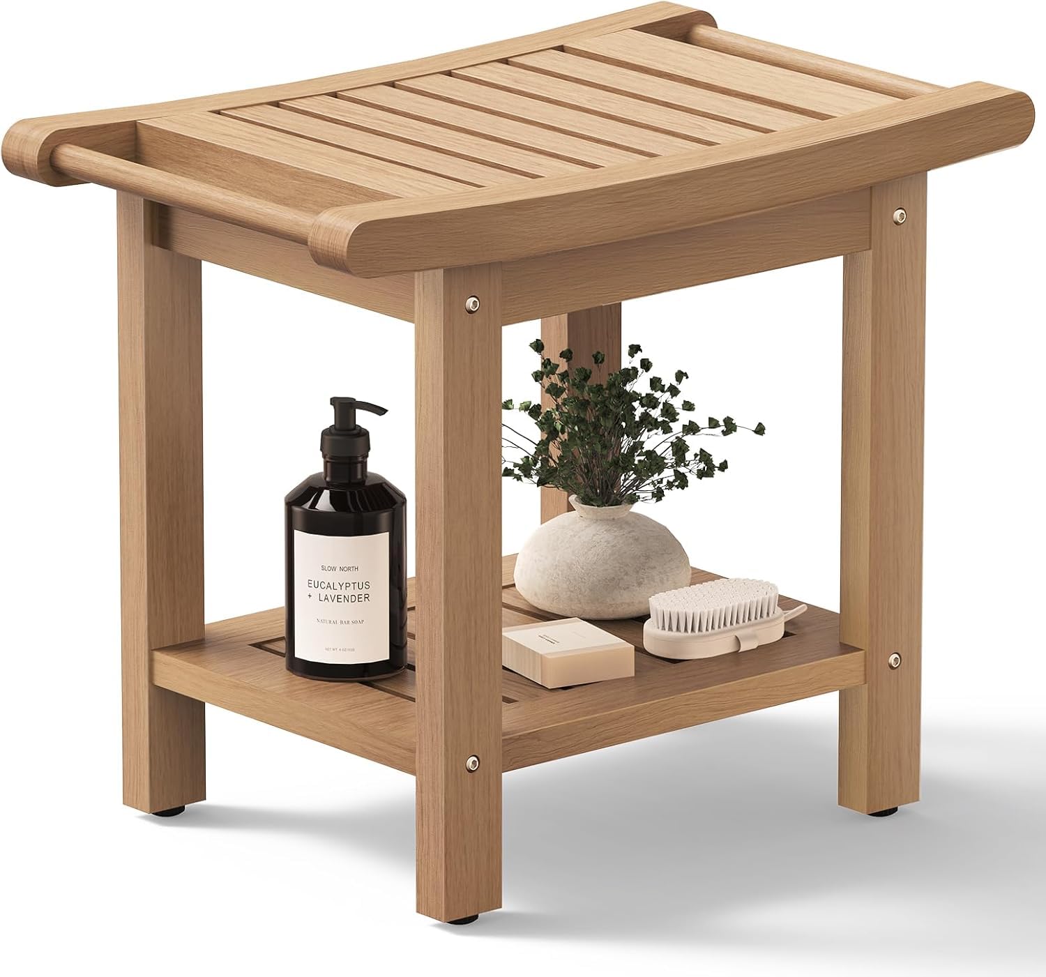 22.8" Poly Lumber Shower Bench for Inside Shower with Handles, Teak