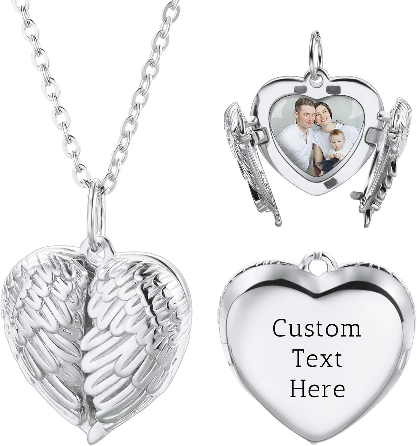 Personalized Heart Locket Necklace with Picture Inside Customized Photo/Text/Initial Heart Locket Pendant Necklace 925 Silver Heart Locket Charm Necklaces for Women Girlfriend Mom Gifts