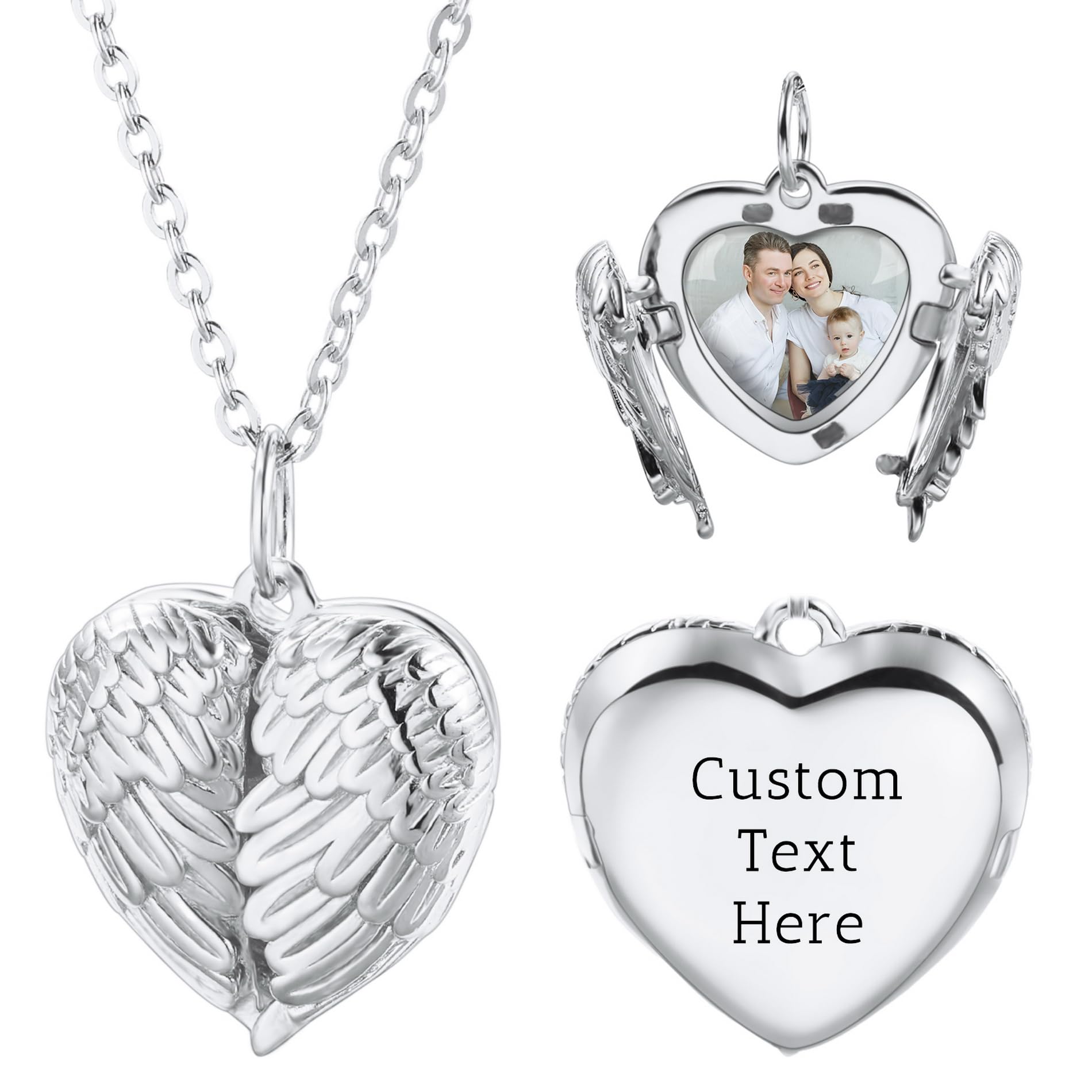 Collana con Medaglione a Cuore Personalizzato con Immagine All'interno Collana con Ciondolo Medaglione a Cuore in Argento 925 Personalizzato con Foto/Testo/Iniziale per Donne Fidanzata Mamma