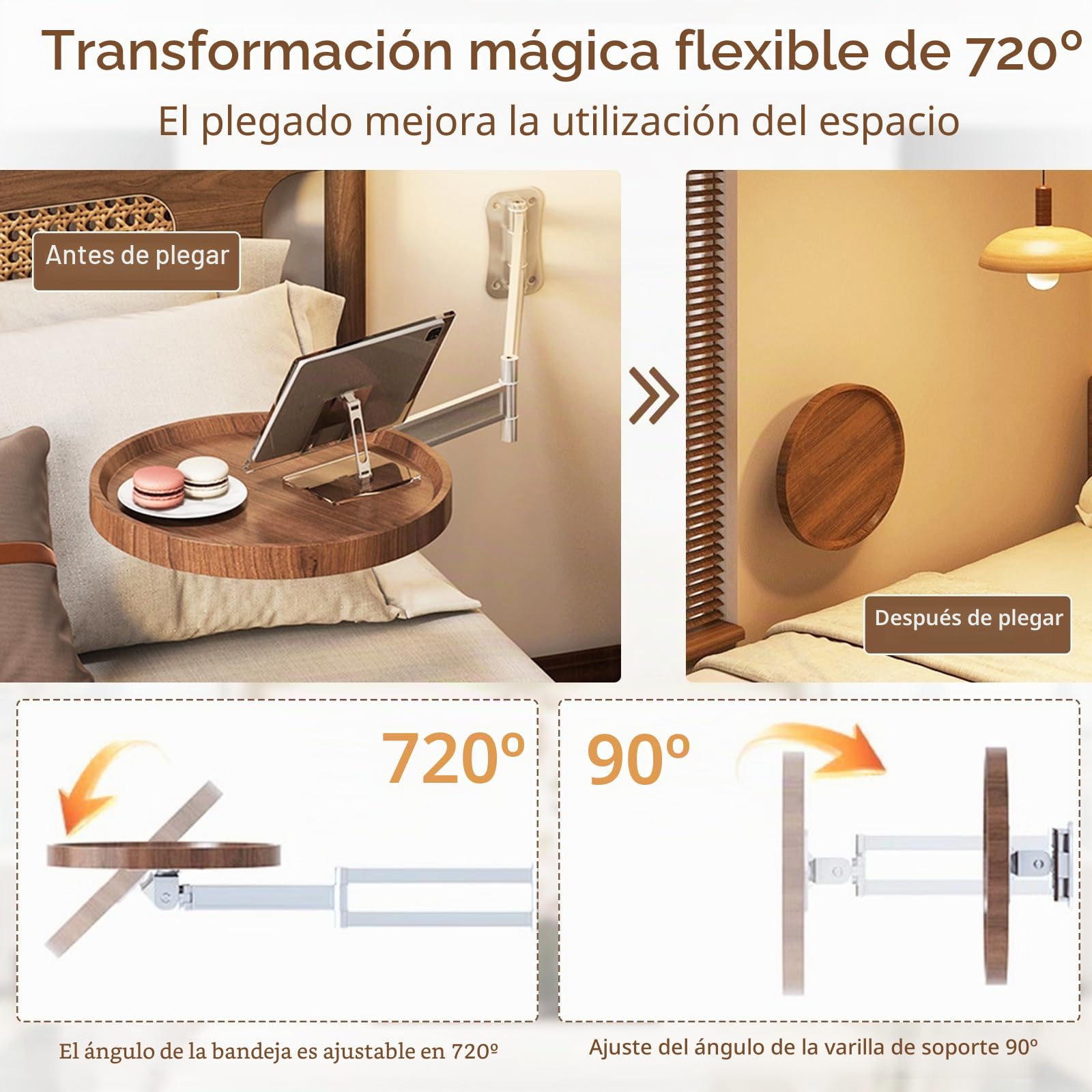 Mesa Plegable Redonda De Pared, Ajuste Libre De 720° Mesas Plegables Escritorio Plegable De Pared Mesita De Noche De Pared Que Ahorra Espacio para Dormitorio SalóN Y BalcóN (Nogal)