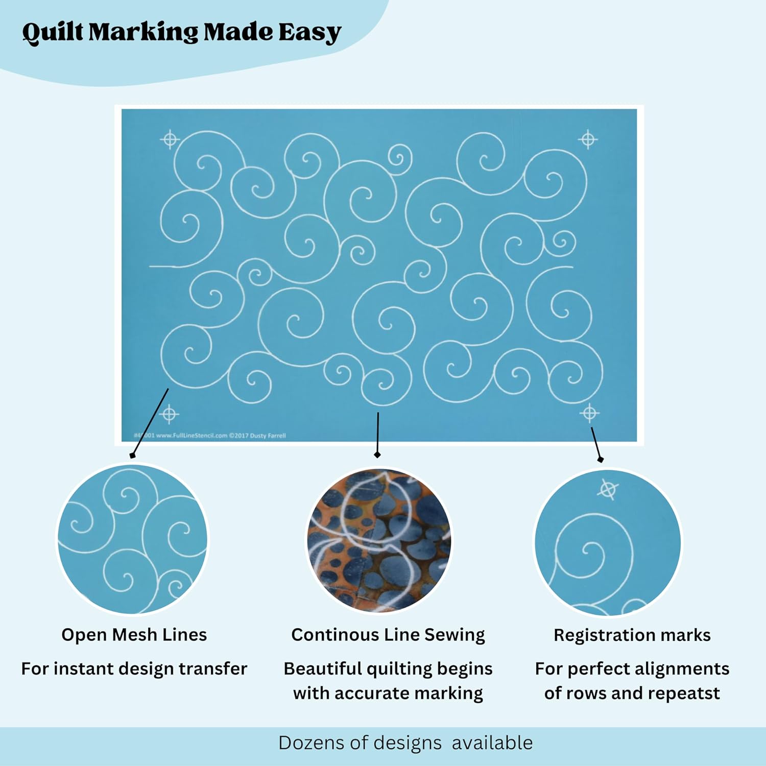 Full Line Stencil - Swirls & Curls- Edge to Edge Stencil, Continuous Line Template for Free Motion Quilting, Domestic Machine Quilting, Hand Quilting, Long-Arm Quilting (45001)
