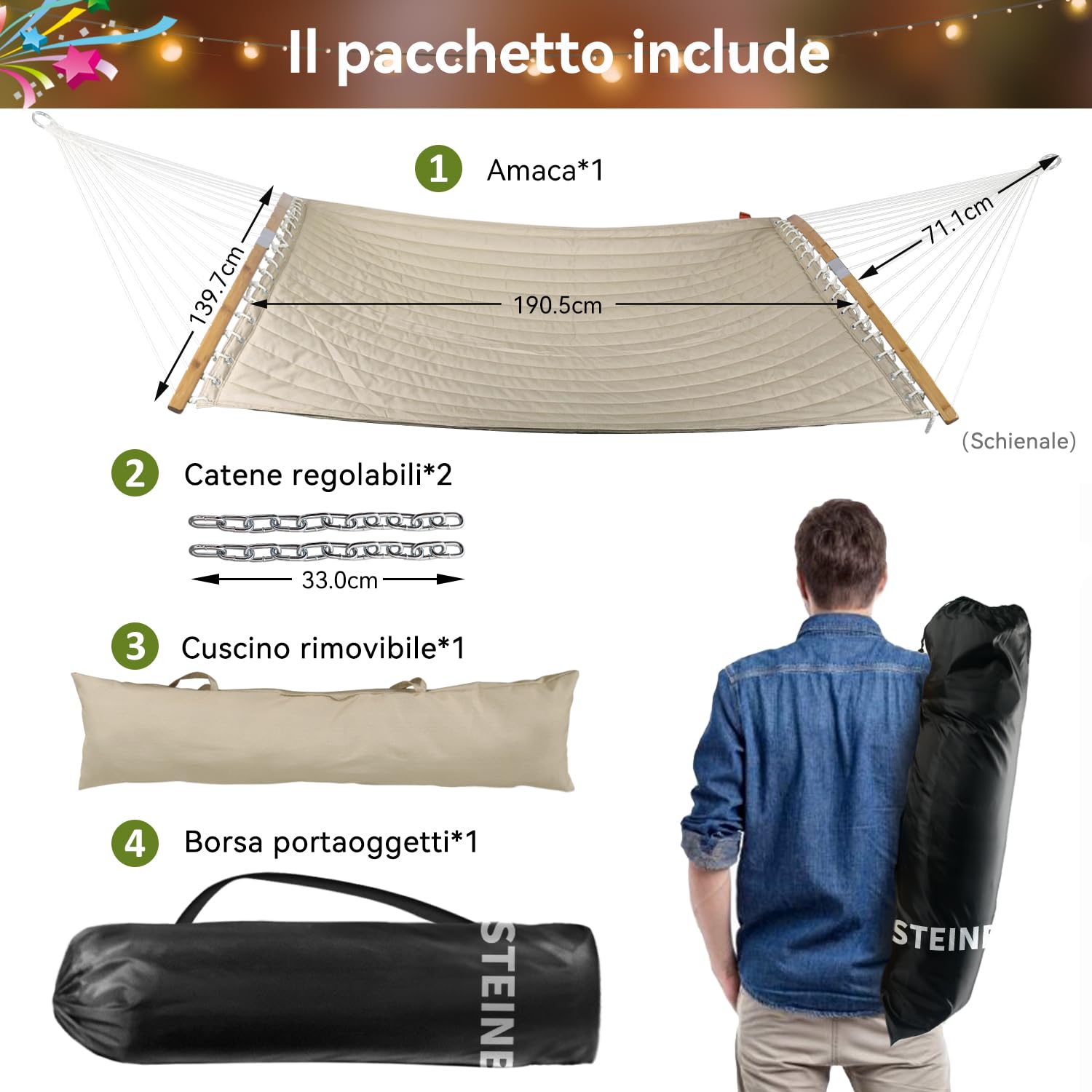 Lazcorner Amaca Per 2 Persone Con Amaca Staccabile Grande E