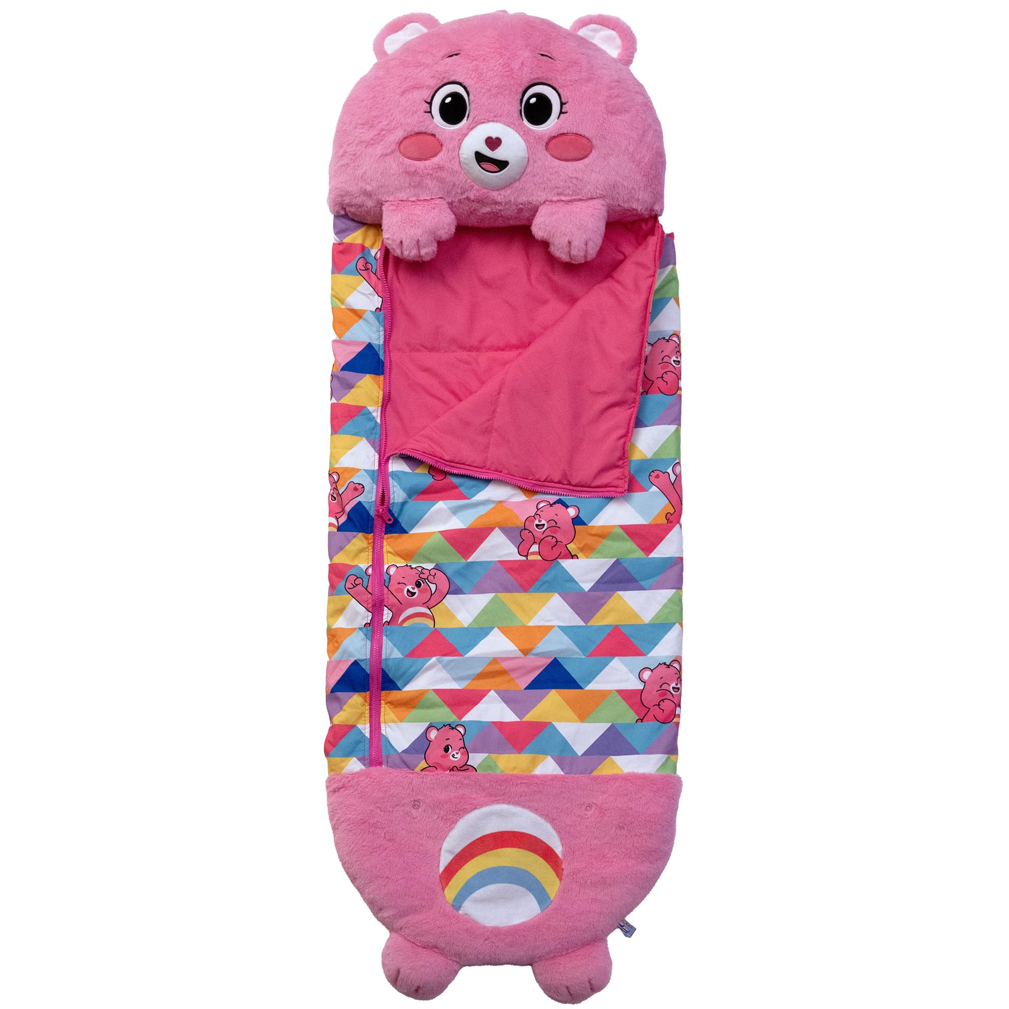 Care Bears Sleep Sack Large - Cheer Bear - 66 x 30, 2-in-1: Plush Character Opens Into Sleeping Bag, Soft Nap & Play Animal, Kids 3+