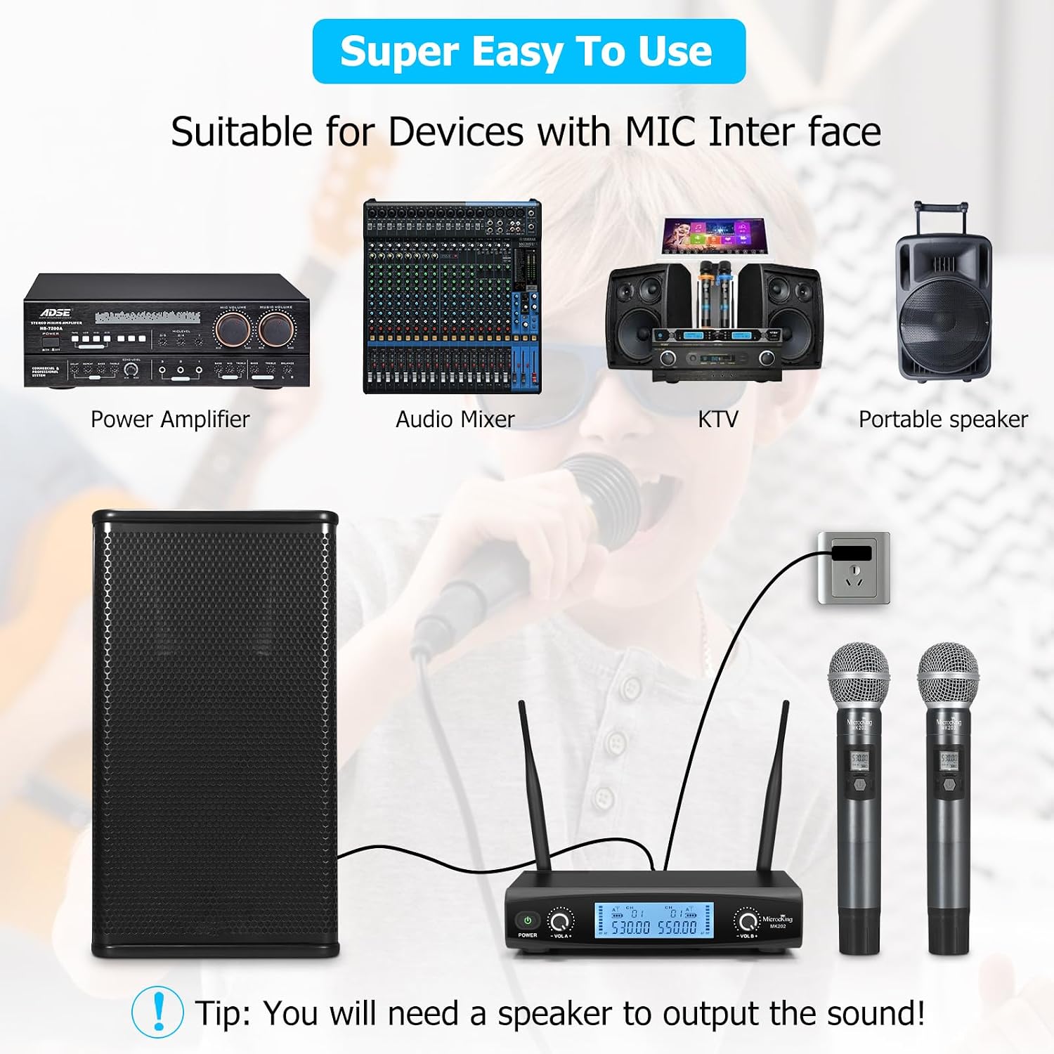 MicrocKing MK202-1 Wireless Microphone System Setup Diagram