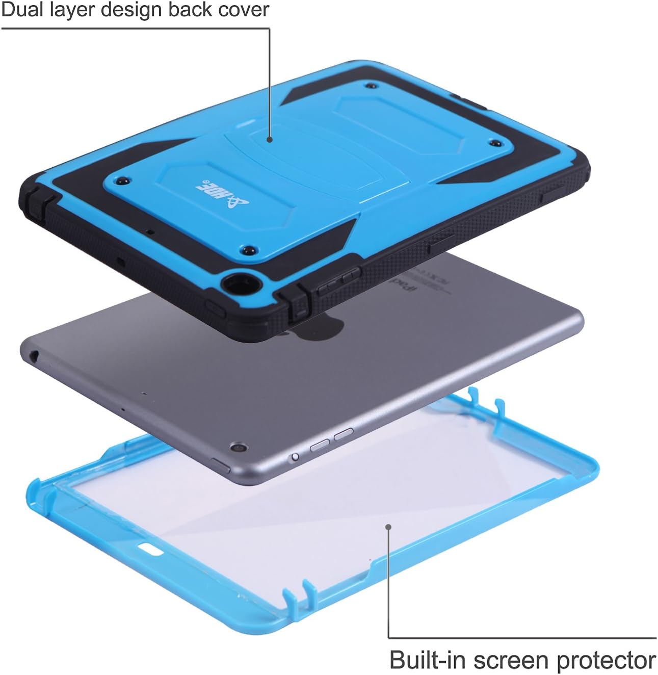 HDE Dual Layer iPad 4 Case Built-In Screen Protector Shockproof Shell Rugged Lightweight Cover for Apple iPad 4 (Blue)