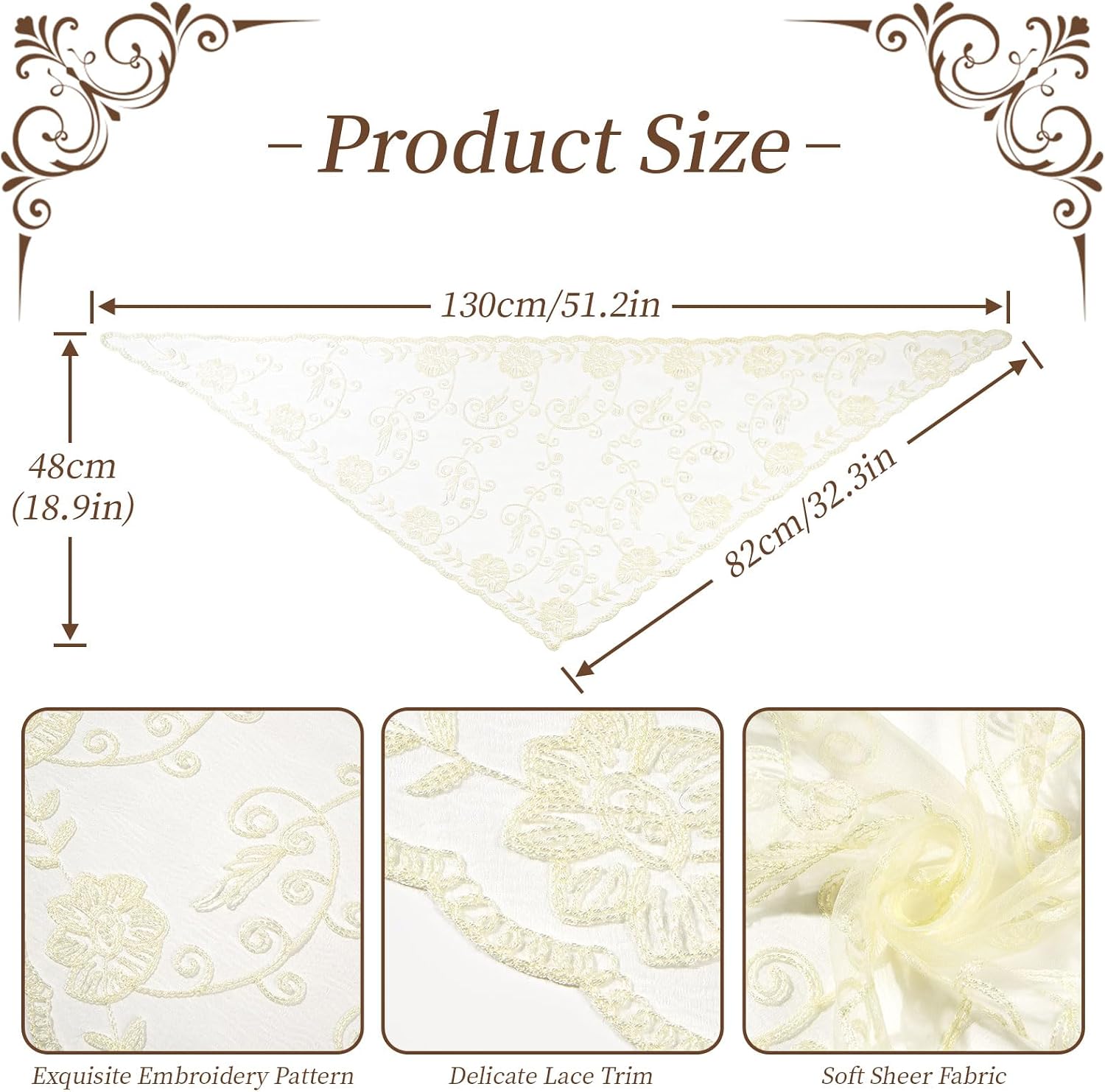 QIUTIMIY Lace Triangle Veil, Women Print Mantilla Veils for Church Wedding image 2