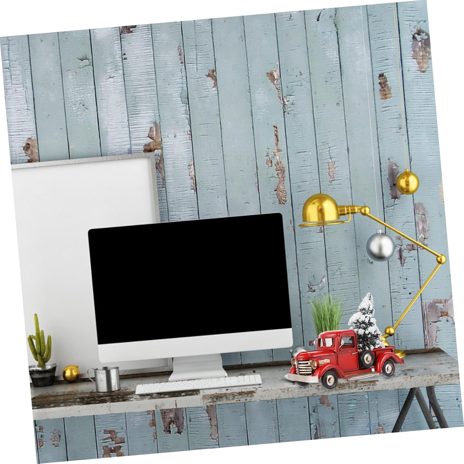 Vintage Truck with Xmas Tree Ornament Retro Pickup Model for Holiday Decor Festive Xmas Party Decoration Favor Stylish Desktop Ornament for Home Office for Friends Family