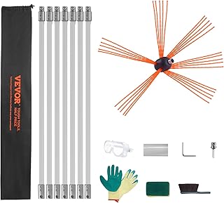 VEVOR Chimney Cleaning Kit, 23 Feet, Fireplace Sweep with 7 90-Degree Flexible Nylon Brush Rods, 275.5 in Max. Extendable Length, Storage Bag, for Square Rectangular Arched Chimney Fireplace Flue Pipe