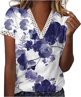 Women Summer Shirts and Blouse Loose Blouses Summer Loose Casual Shirts V Neck Short Sleeve Summer Tops Casual Loose Short Sleeve Tee Shirts Ladies Summer T Shirts