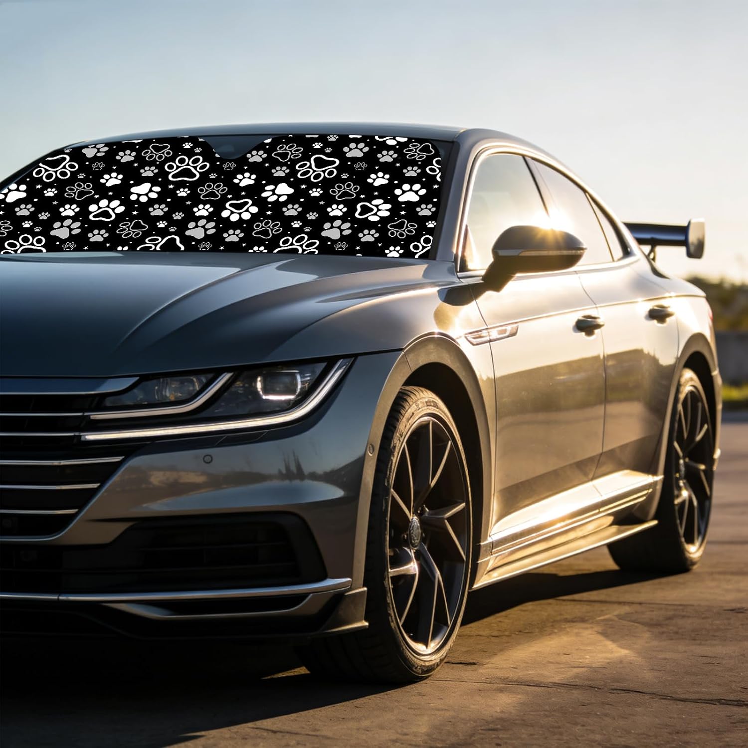 GLOBLELAND Dog Paws Windshield Sun Shade Black Front Window Car Sun Shade Blocks Heat UV Ray Reflector Sunshade for Car Interior Sedans Hatchbacks Truck SUV MPV