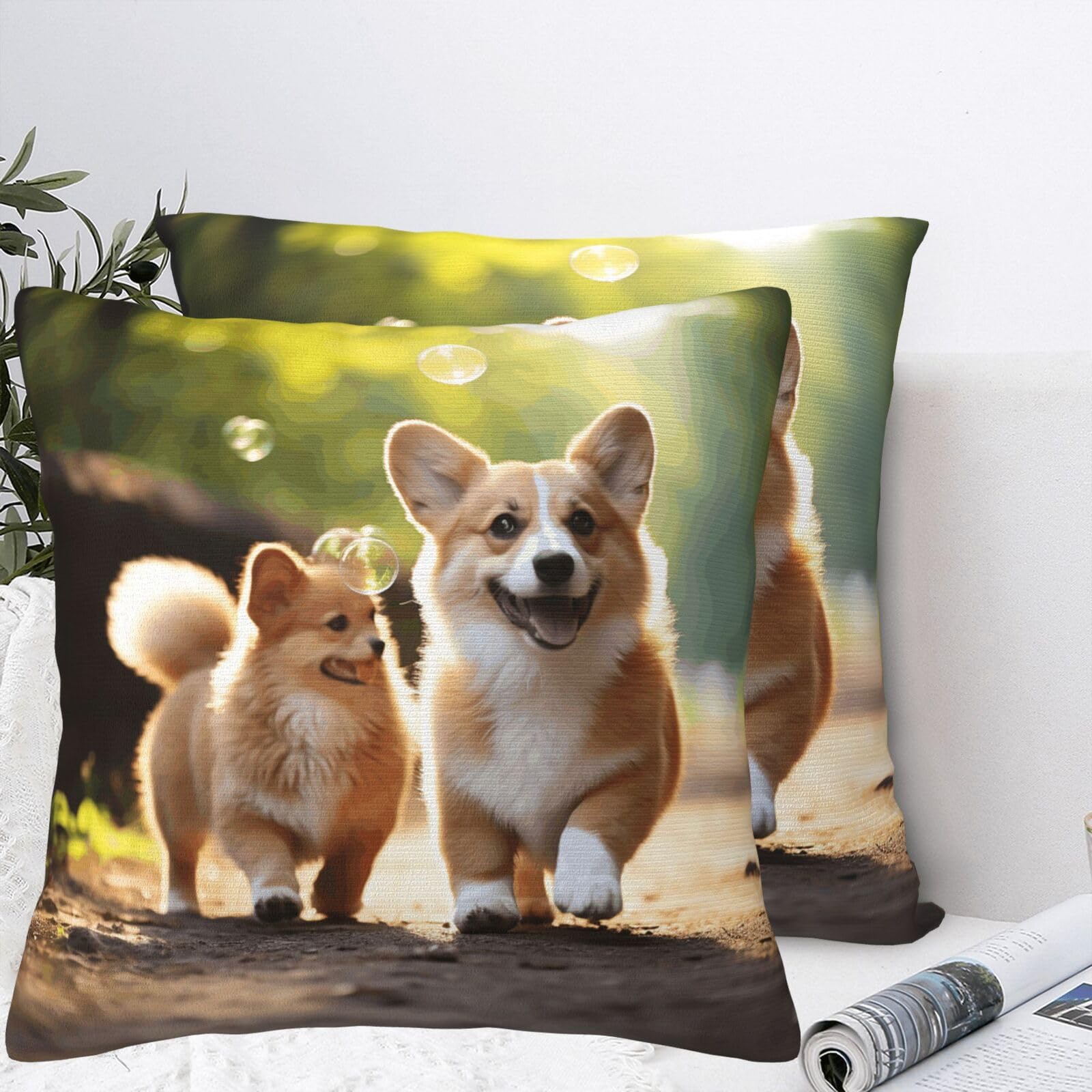 QMKFWT Cute Corgi Dog Plush Throw Pillow Covers 12"X12",Soft Cozy Couch Cushion Covers Decorative Pillow Cases for Holiday Home Bedroom Sofa Decors
