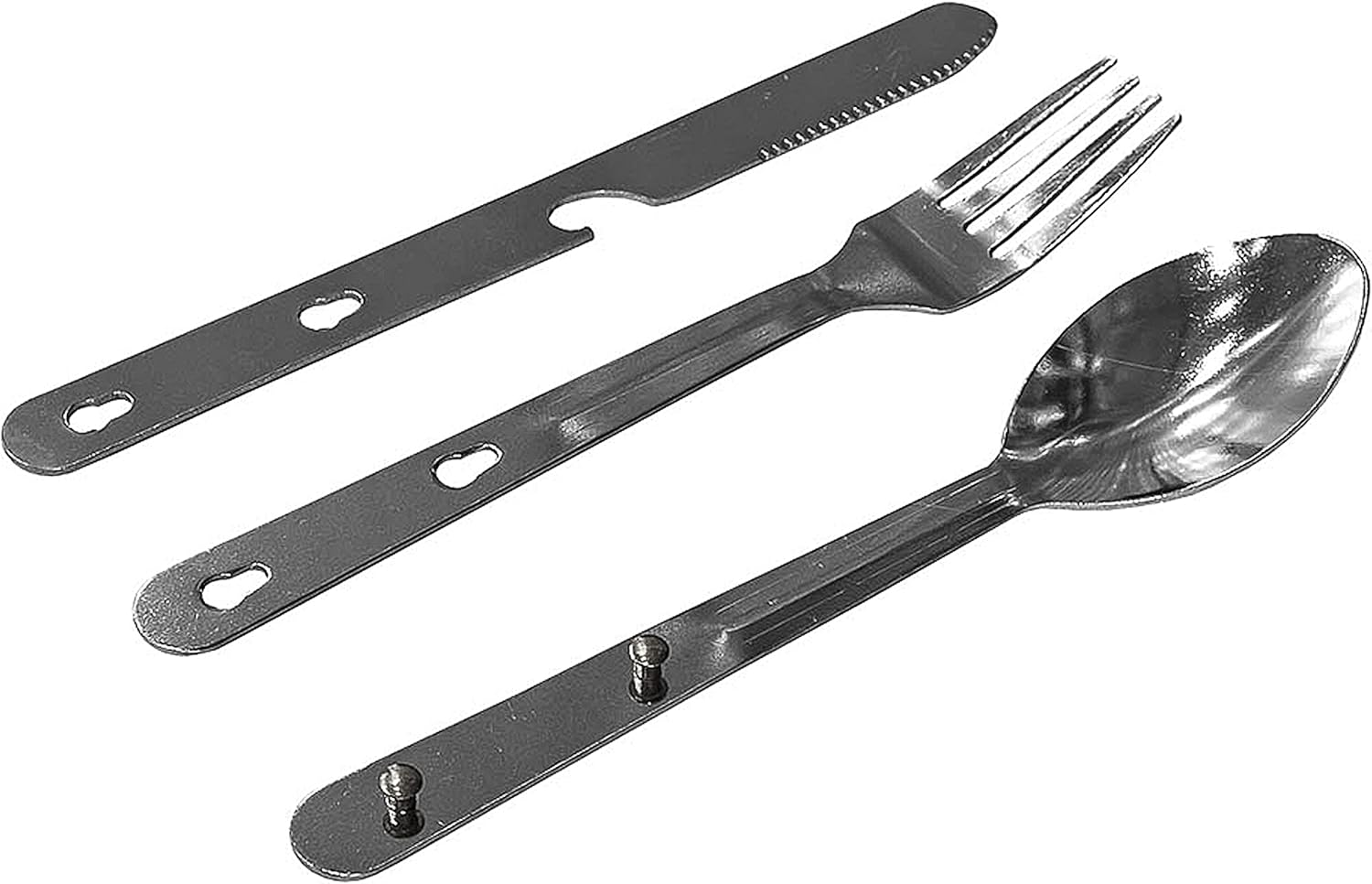 1 Set 3 in 1 Camping Cutlery Stainless Steel Eating Utensil Fork Knife Spoon Reusable Flatware Tableware Silverware Lunch Hiking Outdoor Utensils Can Bottle Opener Survival Camp Hunting Picnicking