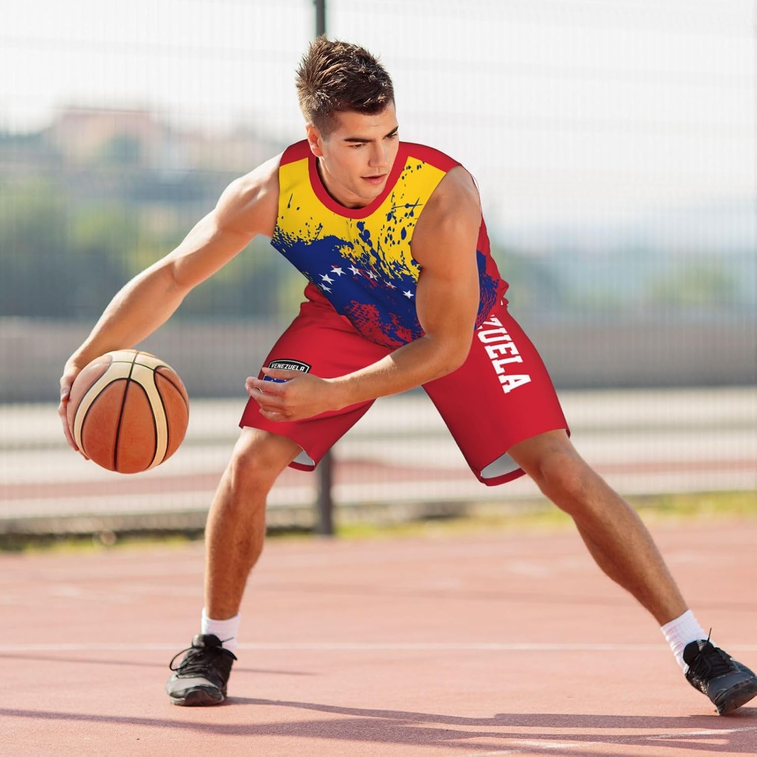Venezuela Flag Grain (2) Basketball Jersey Uniform Suit for Men Adults Training Athletic Set