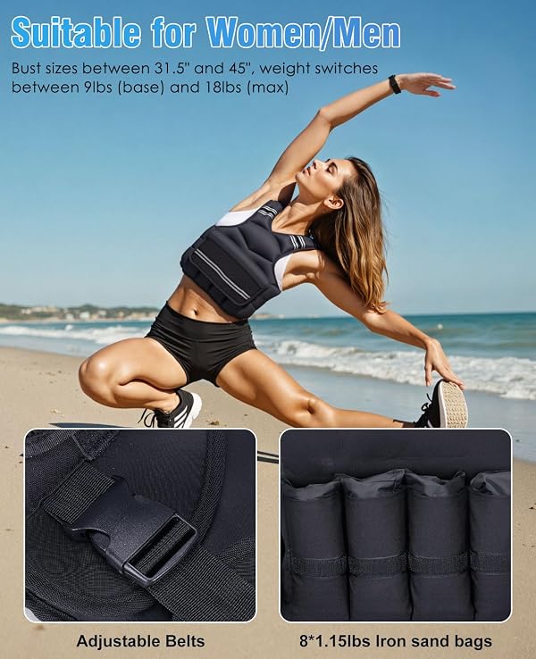 OYY Weighted Vest for Women Men, 8-18lbs Adjustable Running Vest with Reflective Stripe, Comfortable Weight Vests for Workout, Strength Training, Running, Walking, Jogging by OYY - Used condition - Image 3