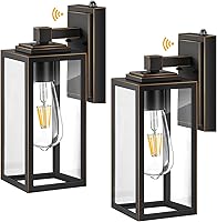 Vista 29 de VIANIS Paquete de 2 luces de garaje para exteriores, iluminación de pared exterior de anochecer a amanecer, farol de madera con textura de grano