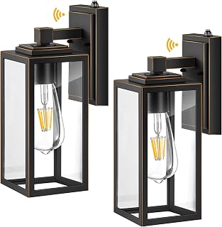 VIANIS Black Gold Dusk to Dawn Porch Light Wall Mount, Anti-Rust, UL Listed | Waterproof Garage Light Lantern with Clear Glass, Lights Sconce for House, Patio, Front Door, Easy to Install, Hardwired