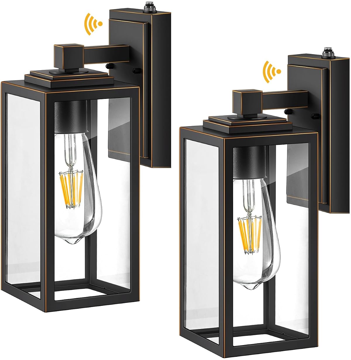 Vianis Large 2 Pack Dusk To Dawn Outdoor Wall Lights, Black Gold Exterior House