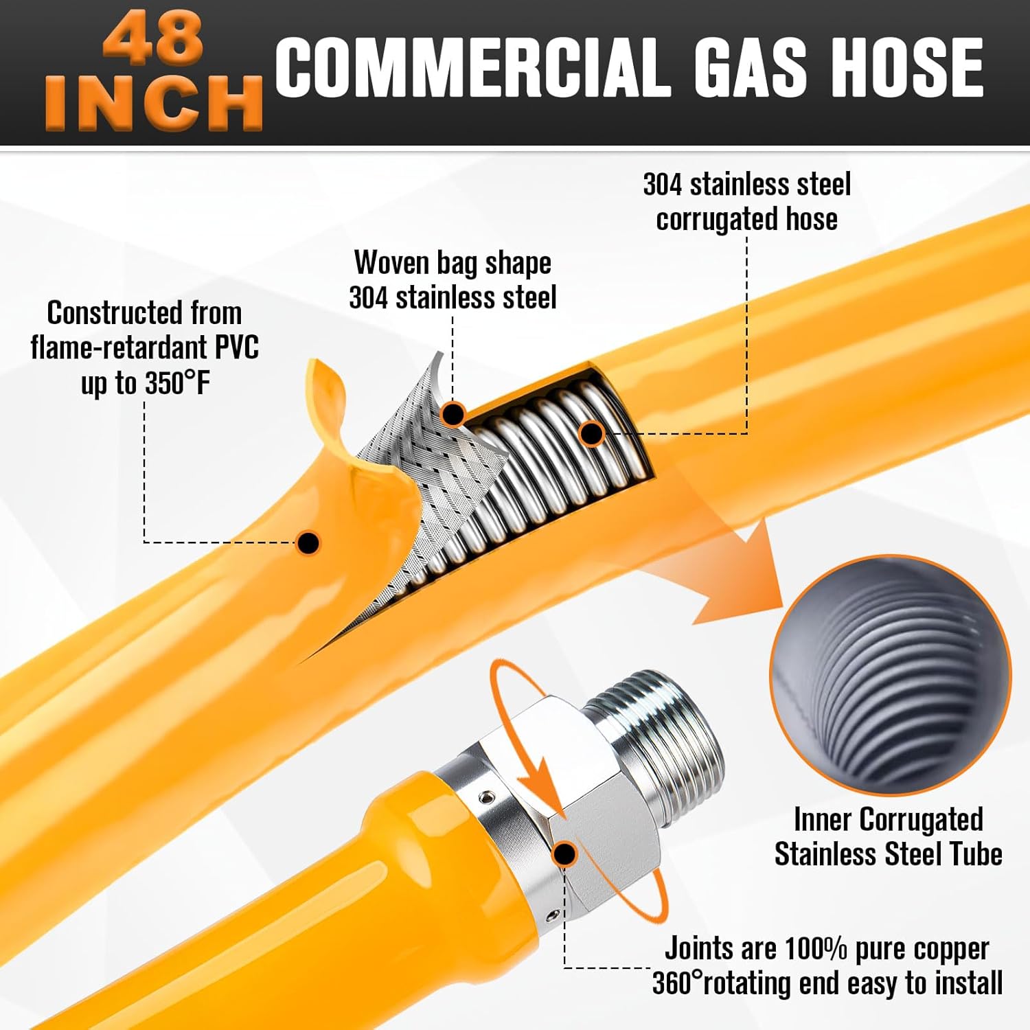 48" Gas Hose Connector Kit,1675KIT48 Safety System Kit,3/4 Quick Disconnect, Full Port Valve, 2 Elbows, Flexible Gas Line Hose for Commercial Kitchen Equipment