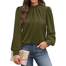 WIHOLL Long Sleeve Shirts for Women Mock Neck Tops Pleated Front Blouses Dressy Casual Spring Fall Clothes 2026 Fashion