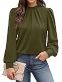 WIHOLL Long Sleeve Shirts for Women Mock Neck Tops Pleated Front Blouses Dressy Casual Spring Fall Clothes 2026 Fashion