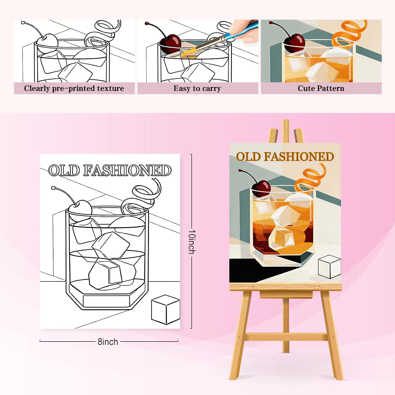 8 * 10 inch Cocktail Adult Paint Pre Drawn Cnavas for Adults Pre-Printed Canvas for Ladies Sip and Paint Party Favor, Pre Sketched Canvases for Painting for Adults