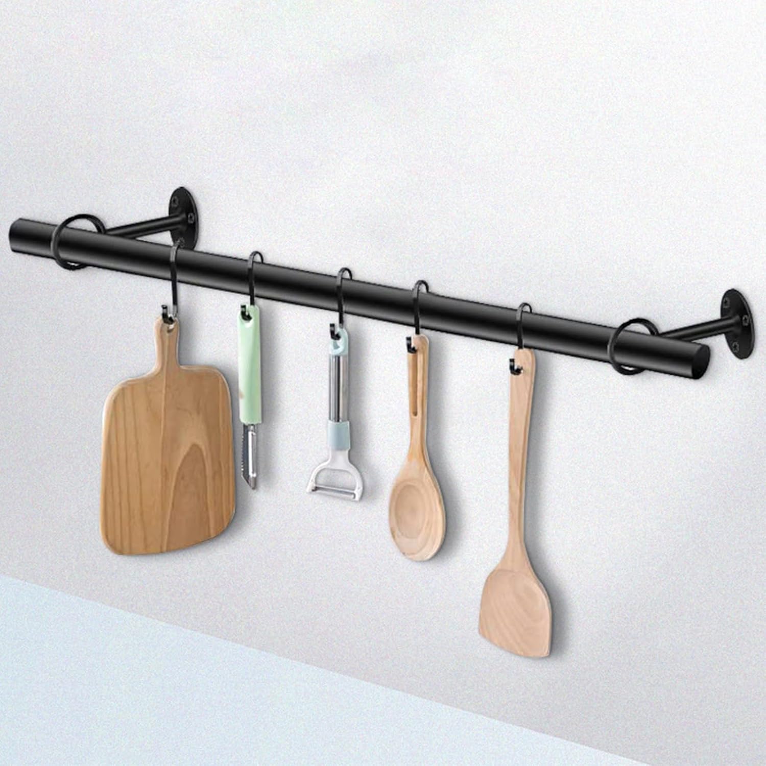 2 Set Pole Brackets - 32mm Stainless Steel Curtain Brackets, Durable and Rust Resistance Ceiling Curtain Pole, Fixed Mounts & Open Flange Pipe Supports, for Towel Rails, Wardrobe - Black (4 Pack)