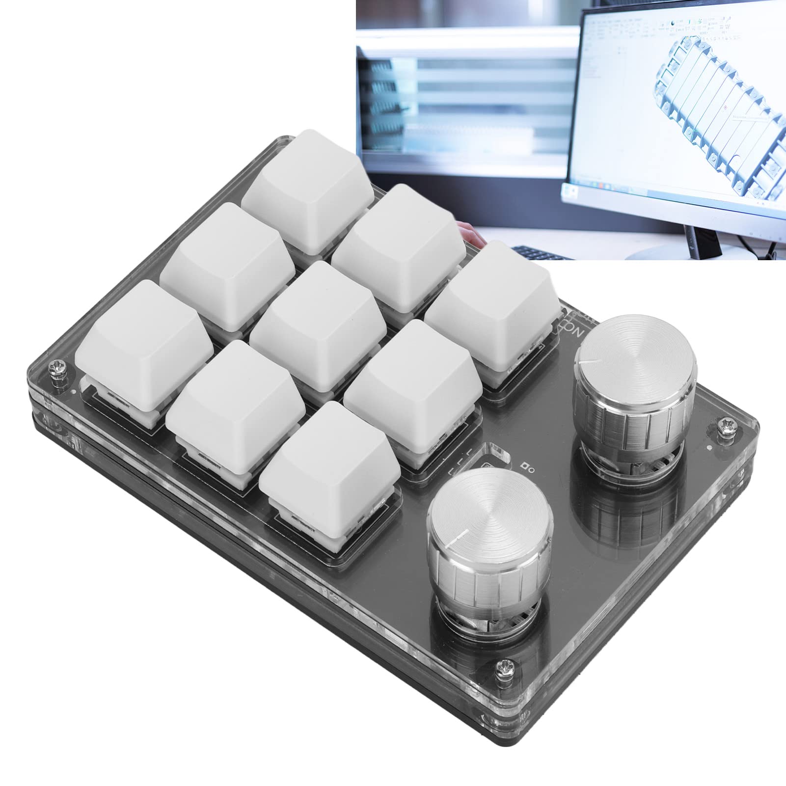 Septpenta Tastiera Meccanica Macro con Una Sola Mano, Tasti di Scelta Rapida Programmabili Wireless, Interruttore Blu a 9 Tasti con Manopola, Interfaccia da Tipo C a USB per Musica di Gioco