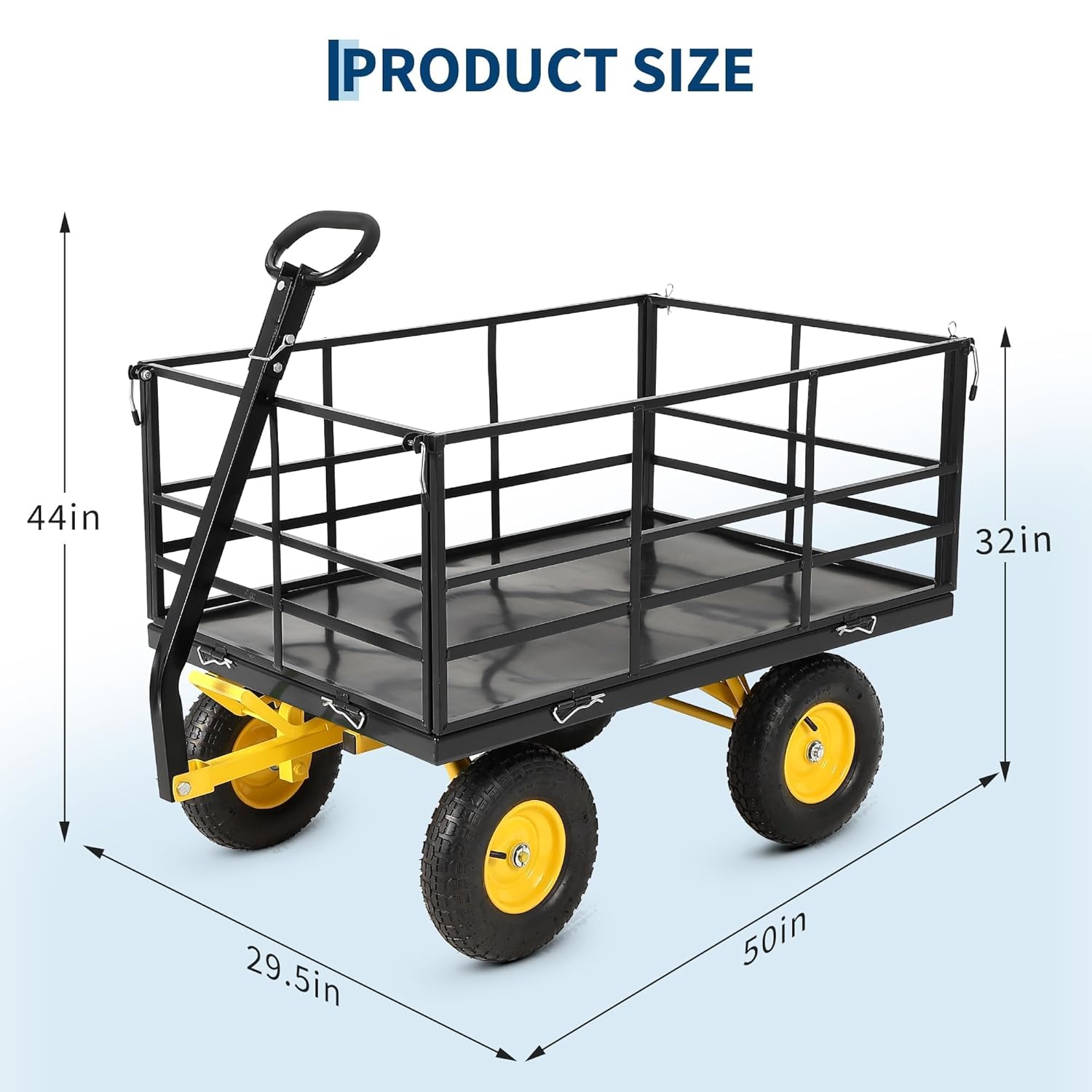 1400 LB Garden Wagon Cart with 13 in All Terrain Tires, 3-in-1 Yard Wagon Cart with Removable Side Panels, Heavy Duty Outdoor Metal Utility Wagon Yard Trailer for Outdoor Lawn, Yard, Backyard
