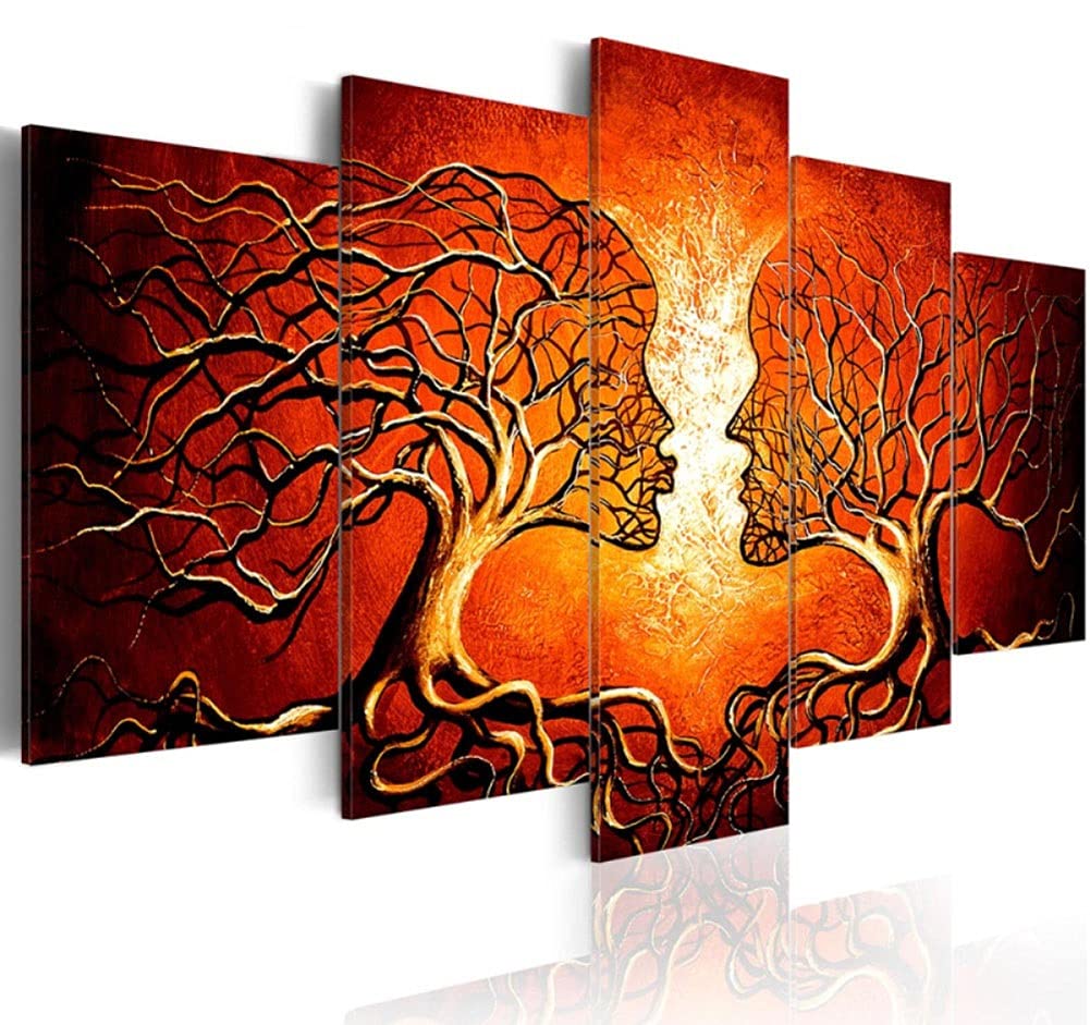 Peinture arbre de l'amour sur toile premium œuvre d'art encadrée 5 panneaux