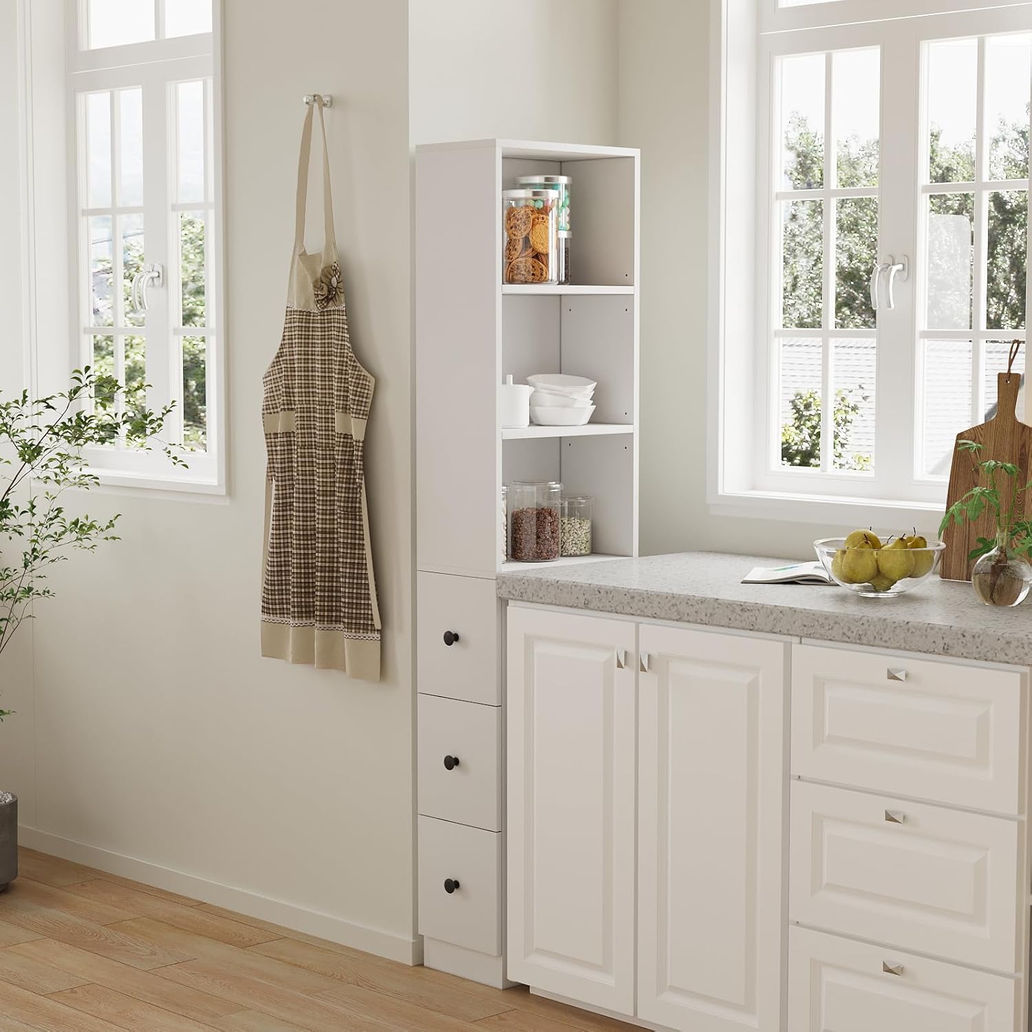 ARTETHYS Storage Cabinet Tall Narrow Bathroom Organizer with 3-Level Adjustable Shelves Slim Free Standing Space Saver for Living Room Kitchen, Classic White