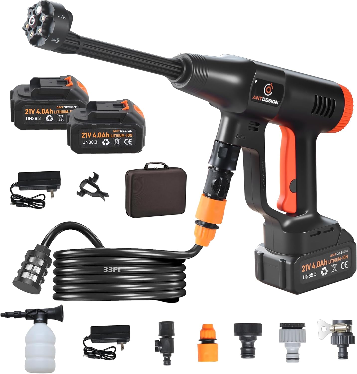 AntDesign Cordless Pressure Washer with 2X 4.0Ah Portable Batteries, 3 Power Levels, Brushless Motor, 33 Ft Hose, Handheld Cleaning for Cars/Floors and Garden Irrigation