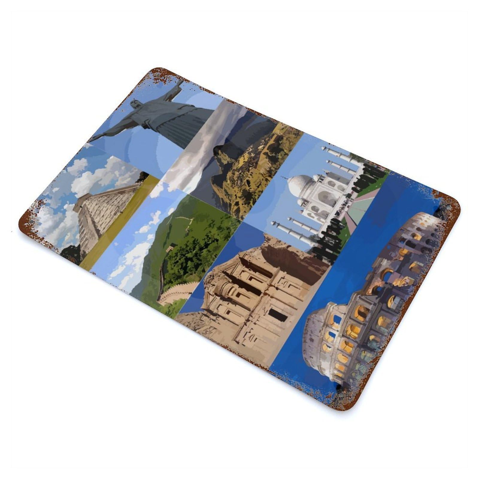 Wonders of The World 11.8"x7.9" Aged Metal Wall Plaque, Retro Wall Decor for Farmhouse, Kitchen And Entryway Decor