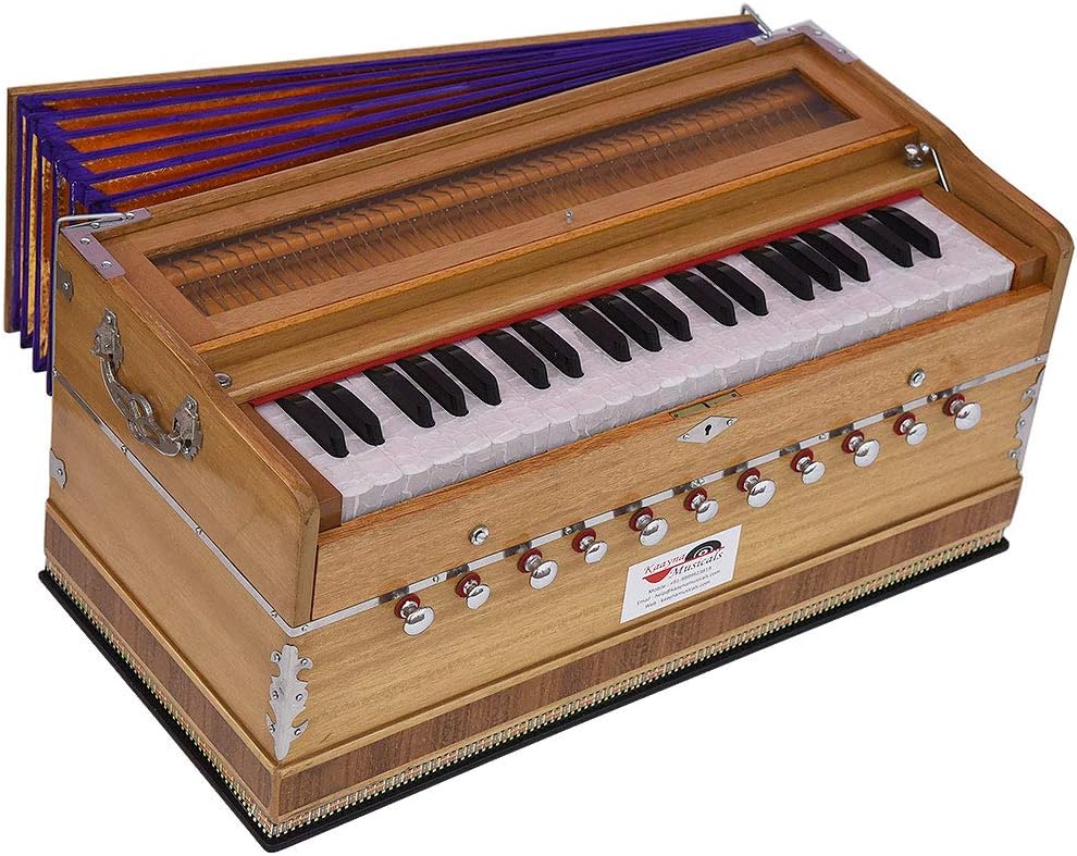 Harmonium Pro Grade By Kaayna Musicals, 11 Stops- 6 Main & 5 Drone, 3½ Octave, Natural Wood Color, Coupler, Gig Bag, Bass/Male- 440 Hz, Best for Yoga, Bhajan, Kirtan, Shruti, Mantra, Meditation, etc.