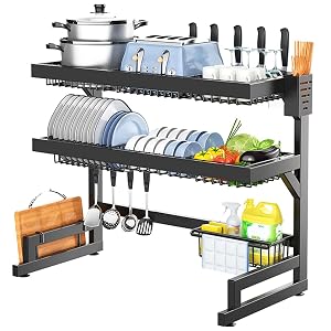 Over The Sink Dish Drying Rack Large Dish Drying Rack for Kitchen Counter with Multiple Baskets Utensil Sponge