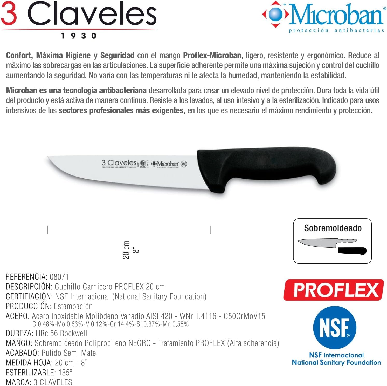 3 Claveles Cuchillo Carnicero Proflex 20 cm - 8 Inch FH 3C