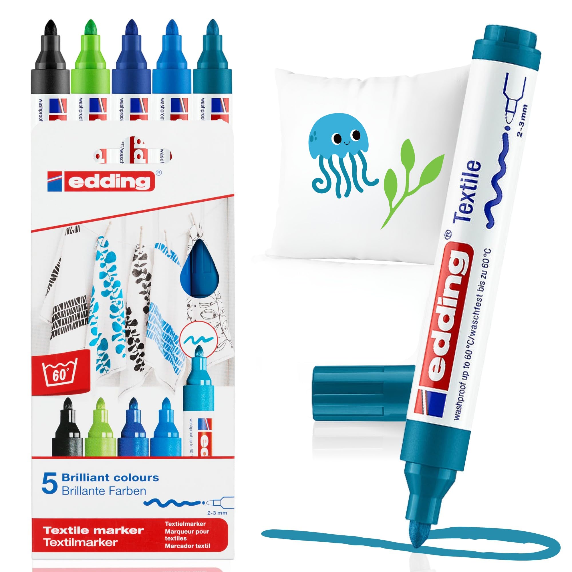 Edding 4600 Feutre Pour Textiles - Vert Clair - 1 Stylo - Pointe Ronde De 1 Mm - Feutre Textile Lavable En Machine (60 °C) Pour Décorer Le Tissu - Marqueur Textile