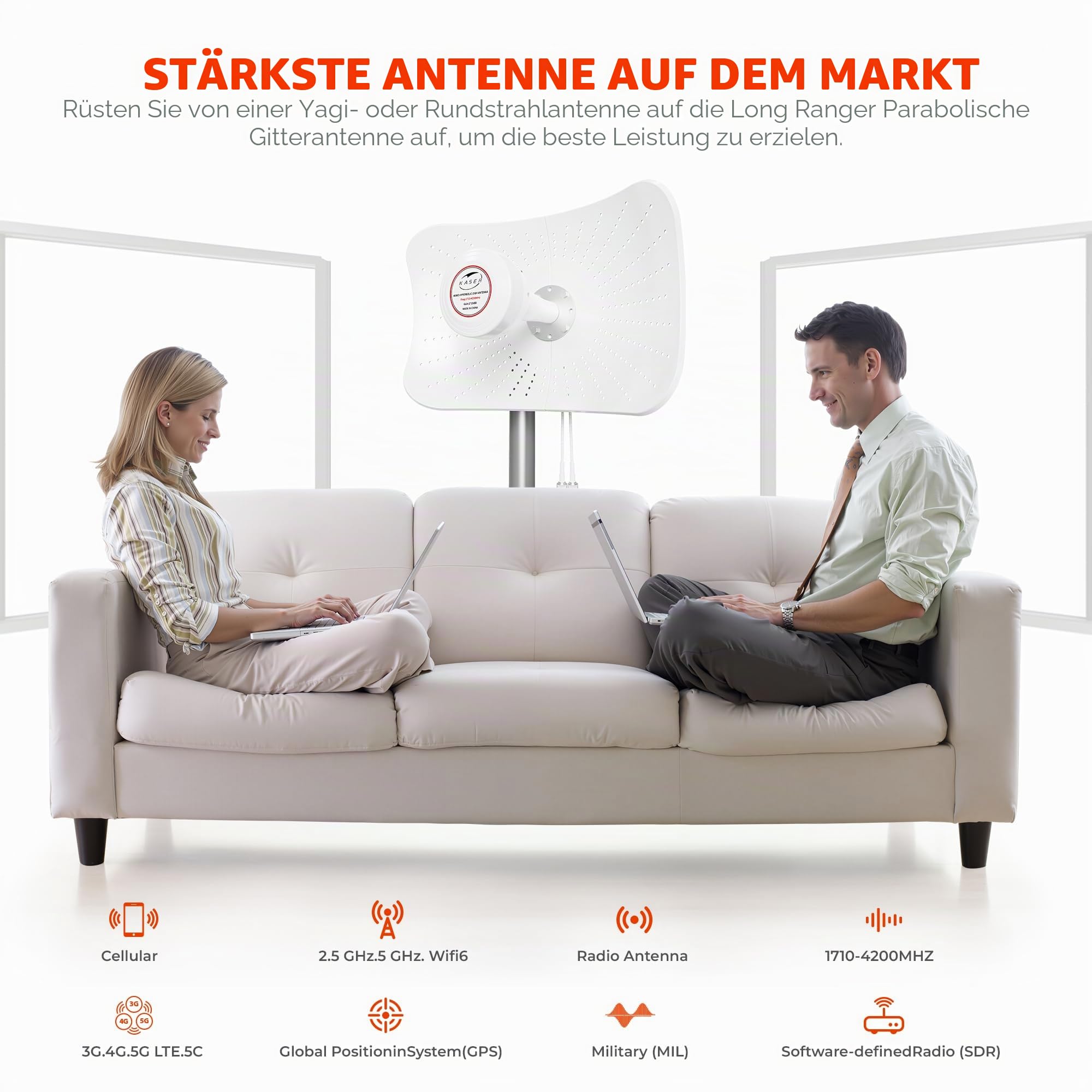 KASER Antenne 5G 4G LTE Mimo 1710-6000 MHz Gewinn bis zu 19 dBi kompatibel mit Router 5G 4G N-SMA Anschluss mit TS9 - X2 Kabel 10 m