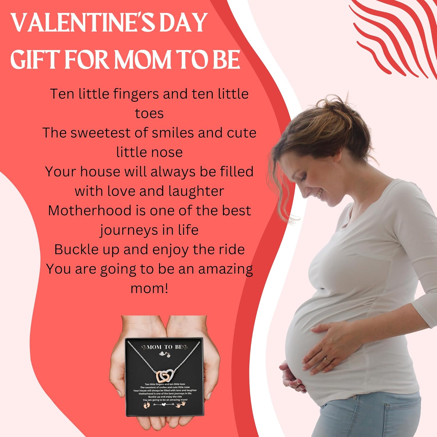 Mom to Be Gift - Sterling Silver S925 Interlock Heart Necklace with a Message Card Pregnancy Gifts for First Time Moms Expecting Women Pregnant Wife Mother's Day Christmas Birthday - Image 2
